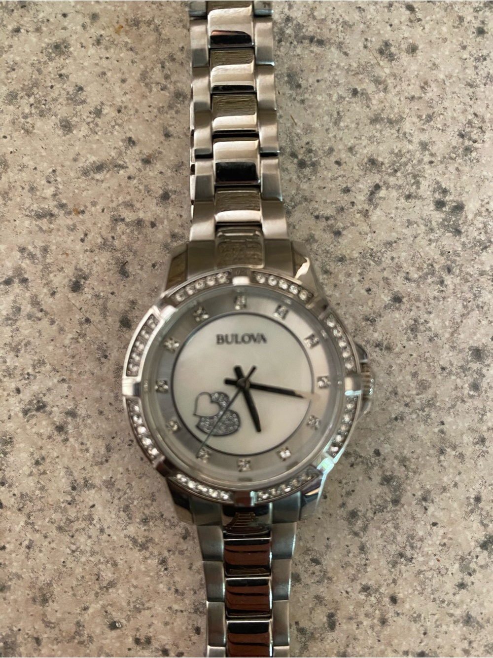 Bulova Silver Women's Bracelet Watch with White Dial and Crystal Accents